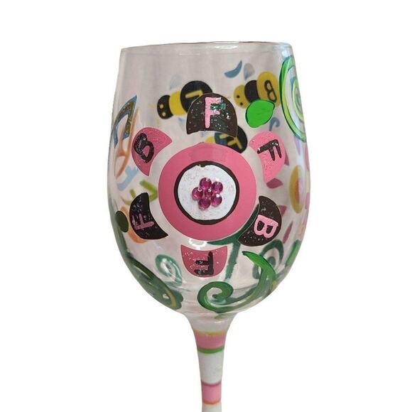 Lolita Dining Drinkware, Hand Painted "Best Friends Forever" Stemmed Wine Glass - Picture 9 of 11